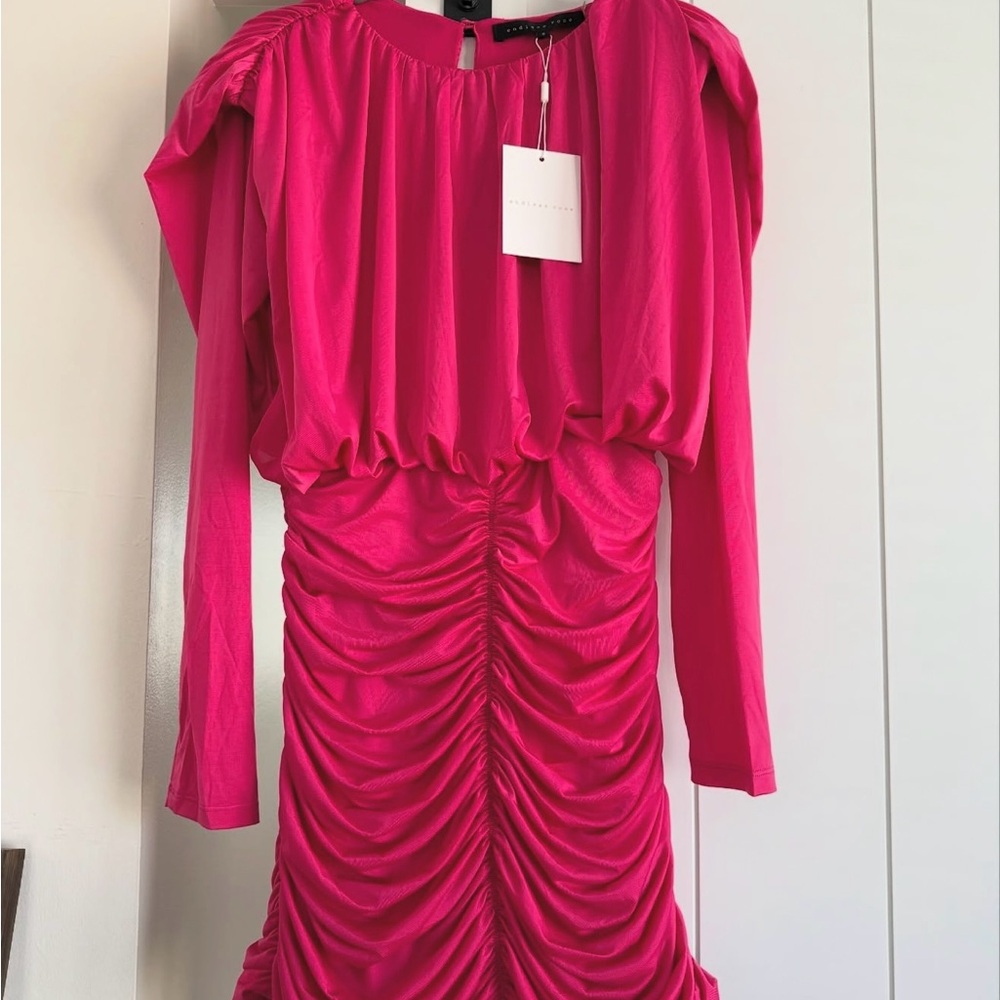 NWT Endless Rose by VICI - $10 Hot Pink Ruched Long Sleeve Dress -